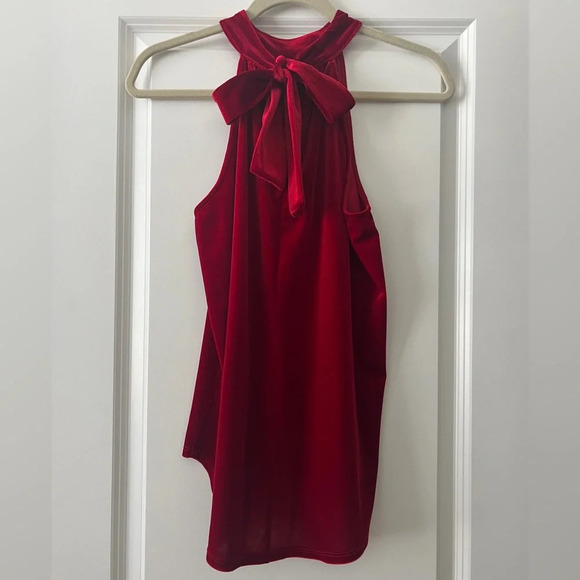 Gibson x Glam Squad Dede Velvet Tie Back Red Halter Top Size Small Holiday Top - Picture 4 of 10